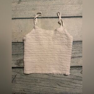 Brandy Melville John Galt white smocked crop tank.